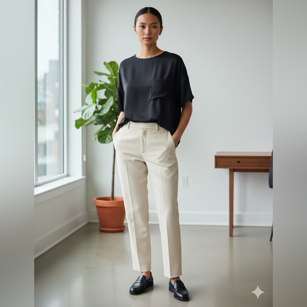 🎀 lilysilk small mulberry silk pull over tee with pocket black scoop neck